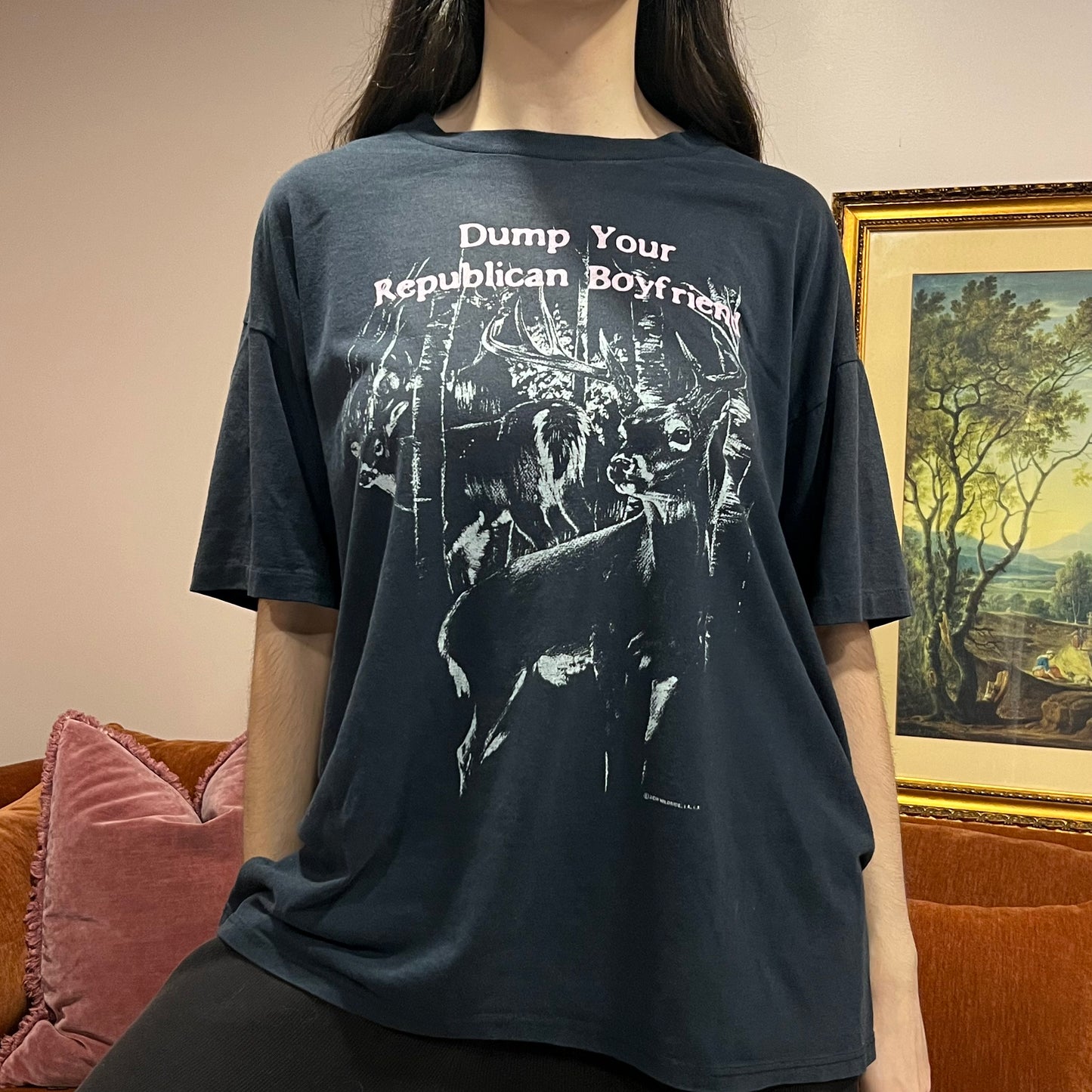 DUMP YOUR REPUBLICAN BOYFRIEND animal t-shirt with pink text (2XL)