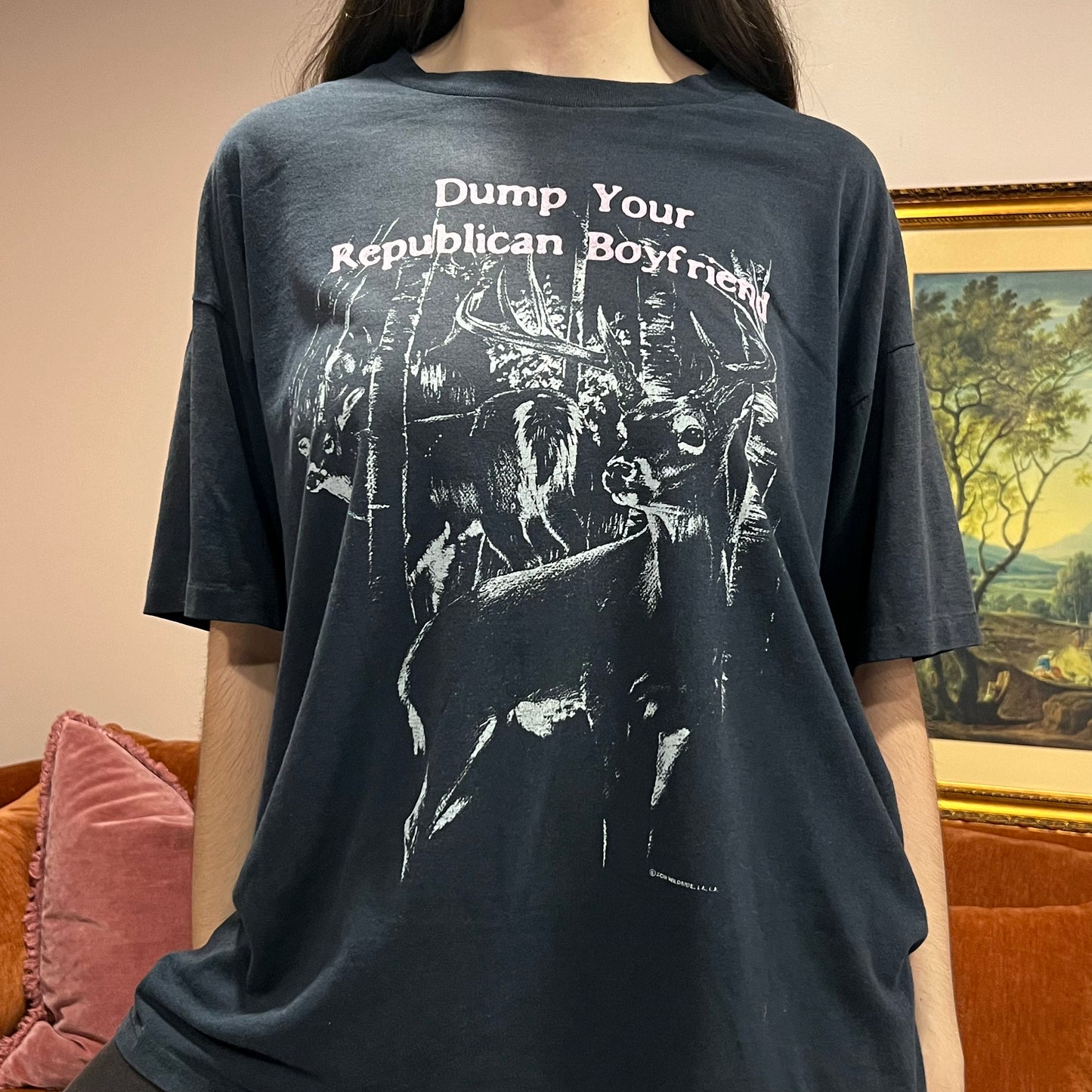 DUMP YOUR REPUBLICAN BOYFRIEND animal t-shirt with pink text (2XL)