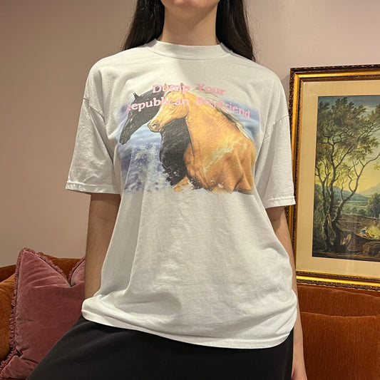 DUMP YOUR REPUBLICAN BOYFRIEND animal t-shirt with pink text (XL)