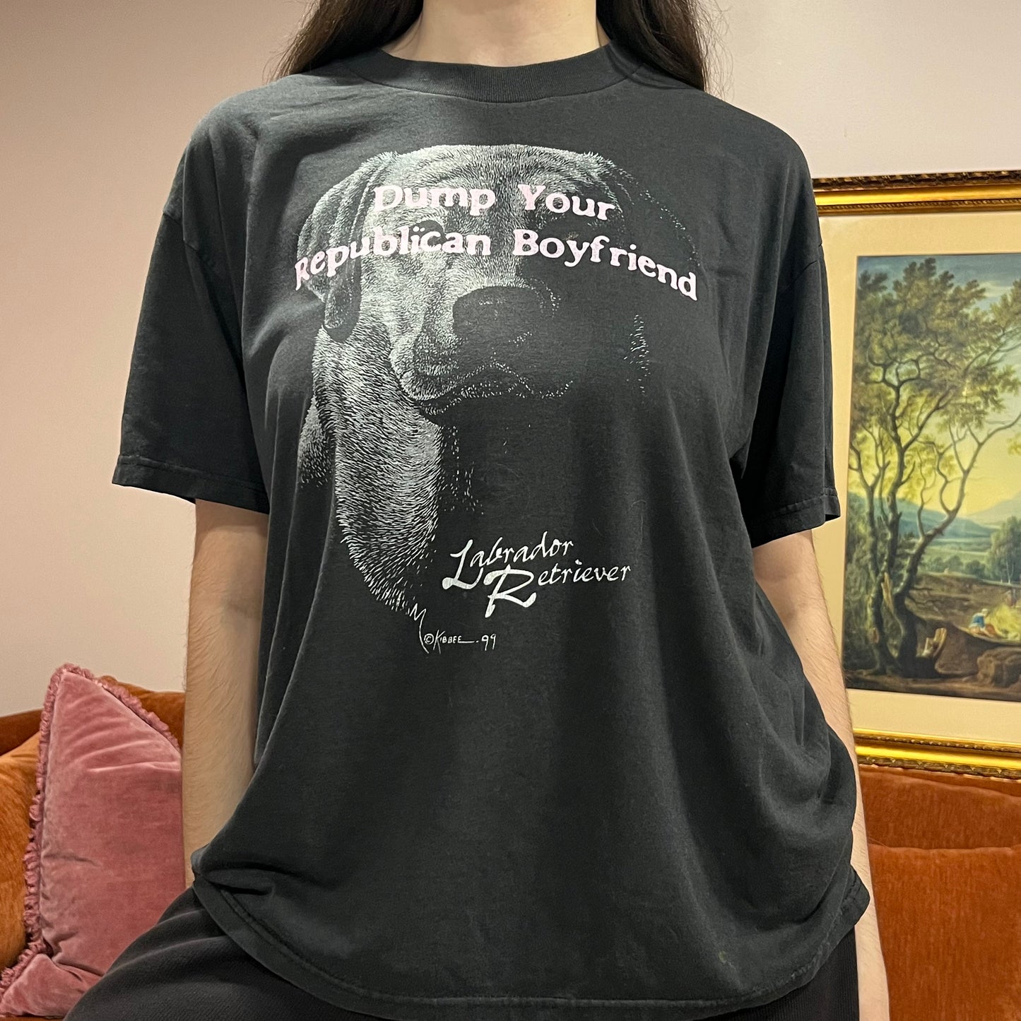 DUMP YOUR REPUBLICAN BOYFRIEND animal t-shirt with pink text (L)