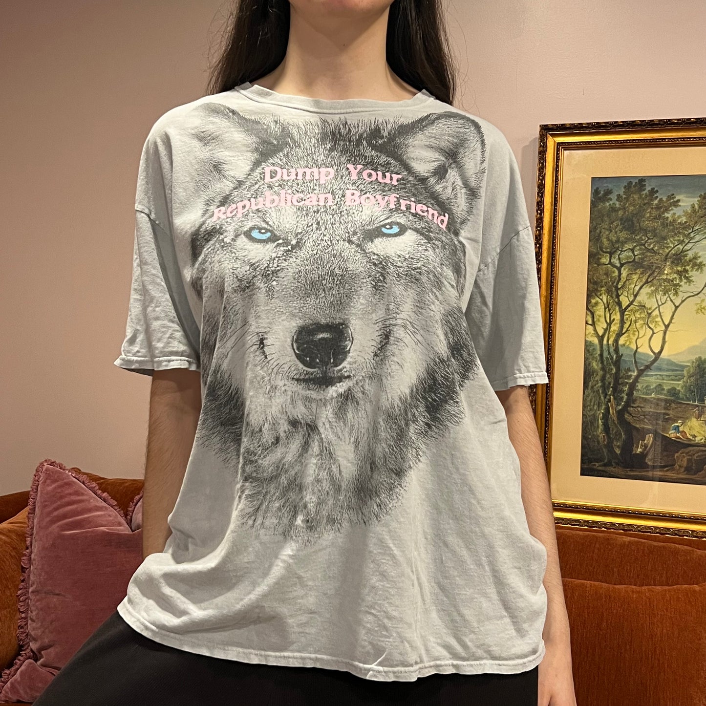 DUMP YOUR REPUBLICAN BOYFRIEND animal t-shirt with pink text (XL)