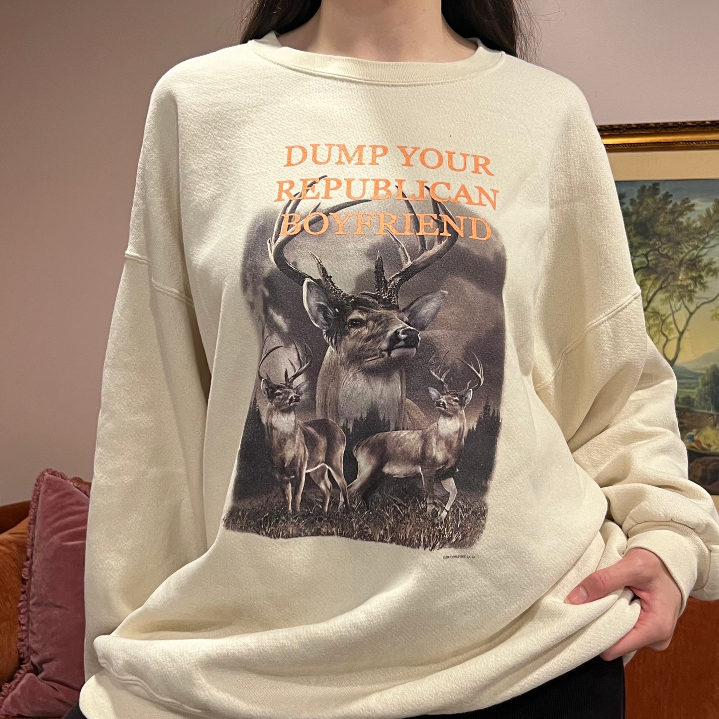DUMP YOUR REPUBLICAN BOYFRIEND animal crewneck with orange text (2XL)