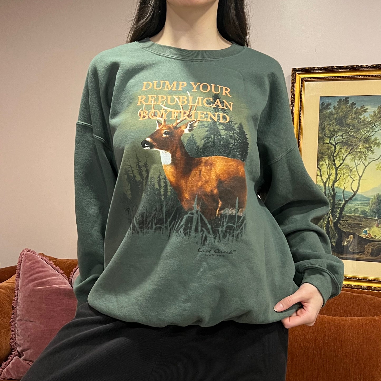 DUMP YOUR REPUBLICAN BOYFRIEND animal crewneck with orange text (2XL)