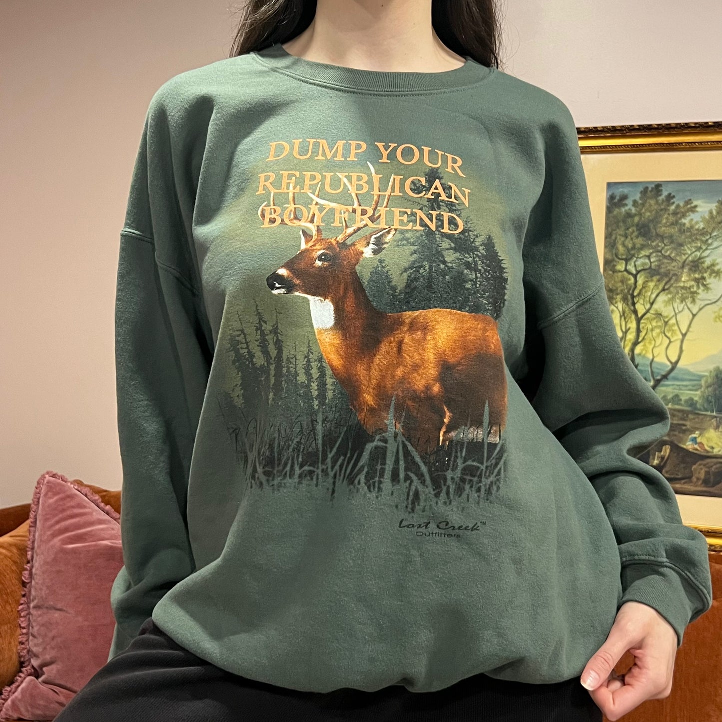 DUMP YOUR REPUBLICAN BOYFRIEND animal crewneck with orange text (2XL)