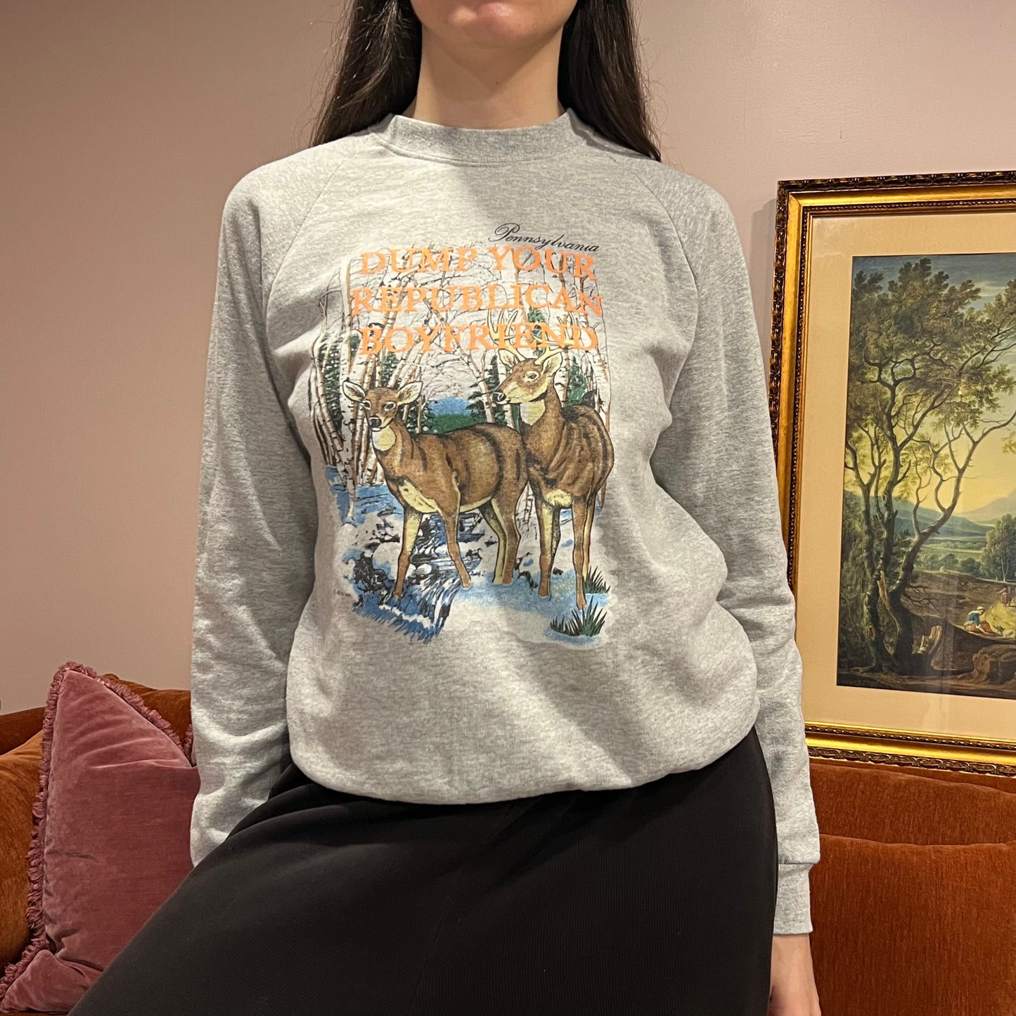 DUMP YOUR REPUBLICAN BOYFRIEND animal crewneck with orange text (M/L)