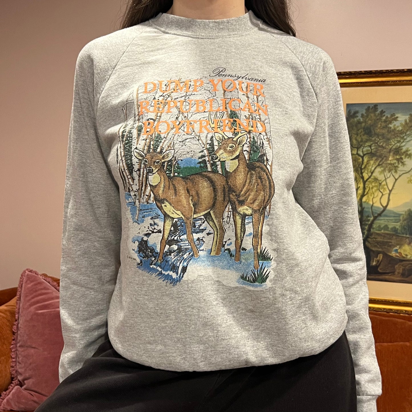 DUMP YOUR REPUBLICAN BOYFRIEND animal crewneck with orange text (M/L)