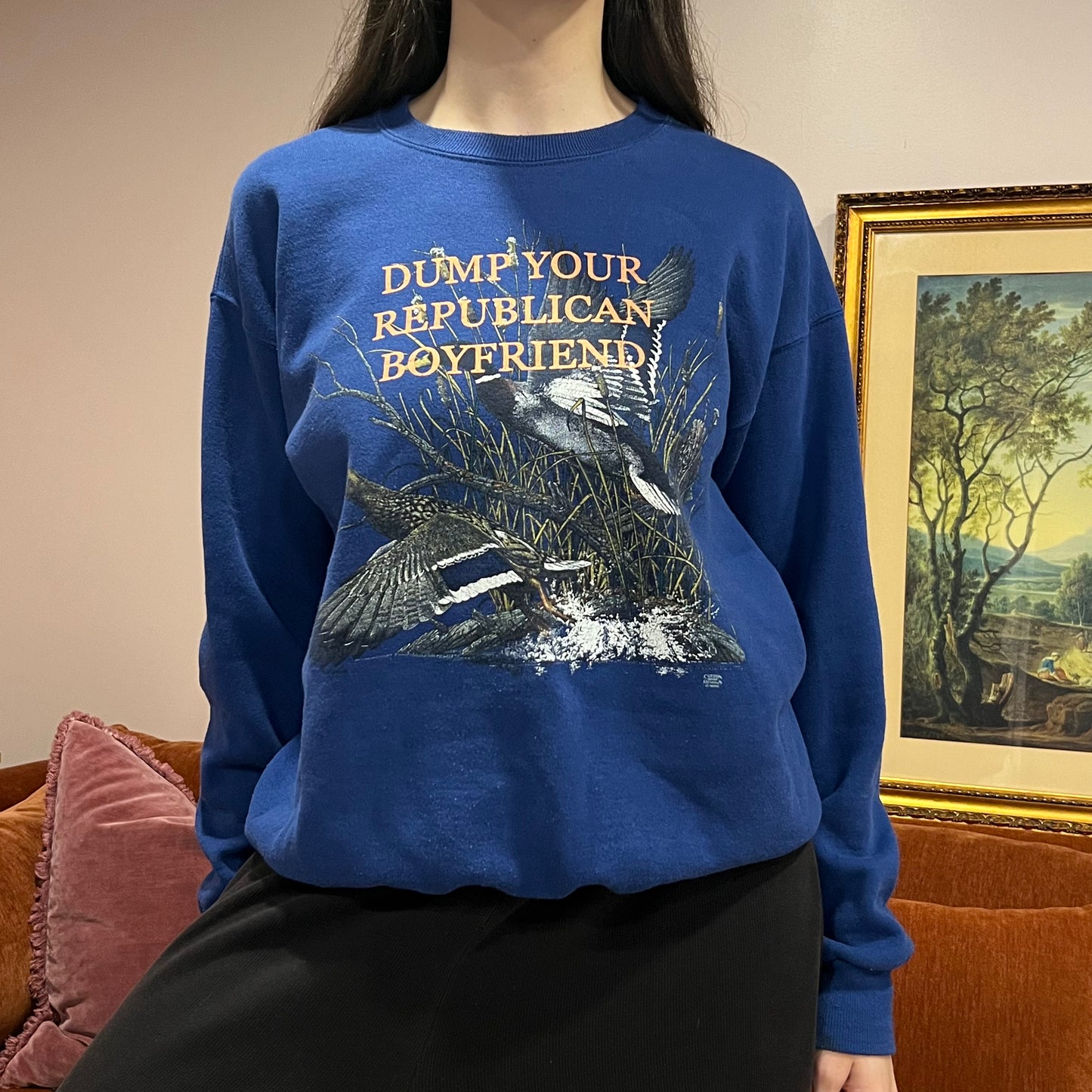DUMP YOUR REPUBLICAN BOYFRIEND animal crewneck with orange text (L)