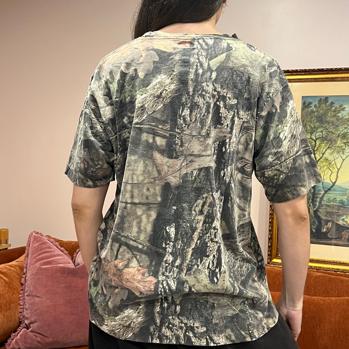 DUMP YOUR REPUBLICAN BOYFRIEND camo t-shirt with orange text (XL)