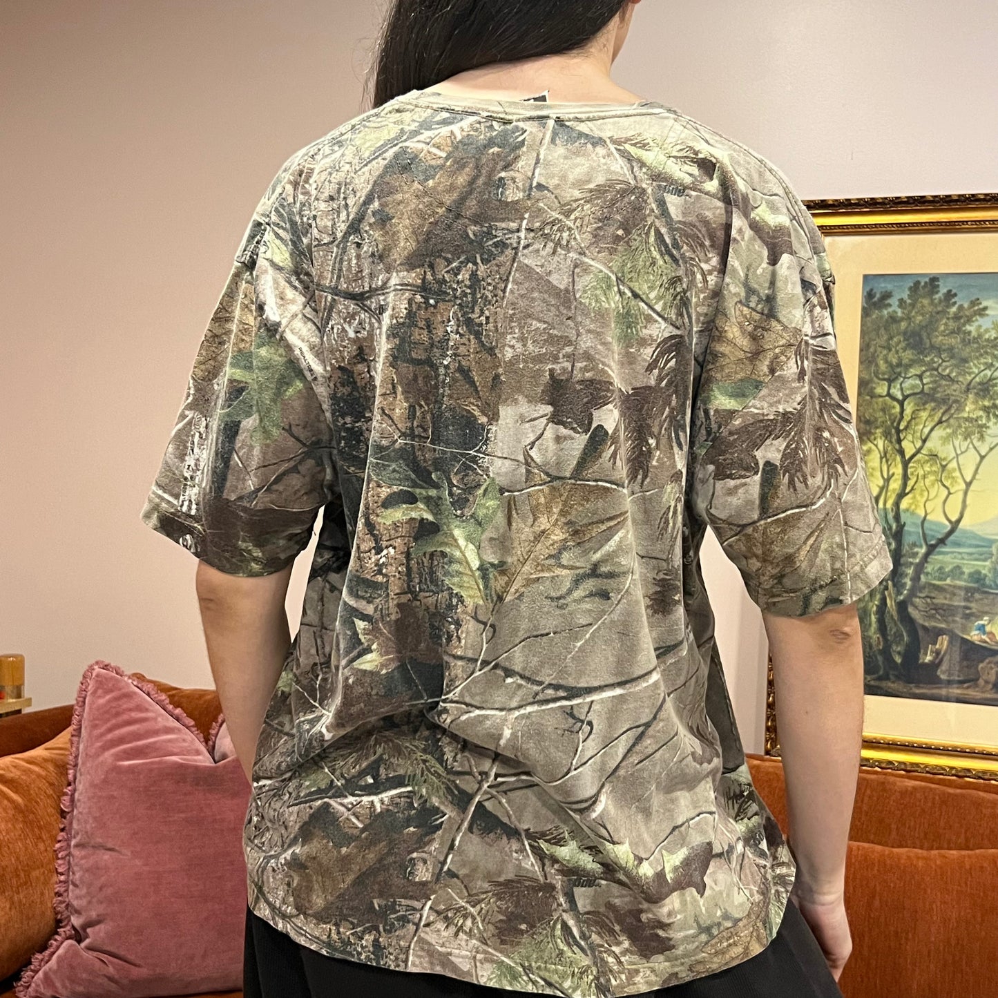 DUMP YOUR REPUBLICAN BOYFRIEND camo t-shirt with orange text (XL)