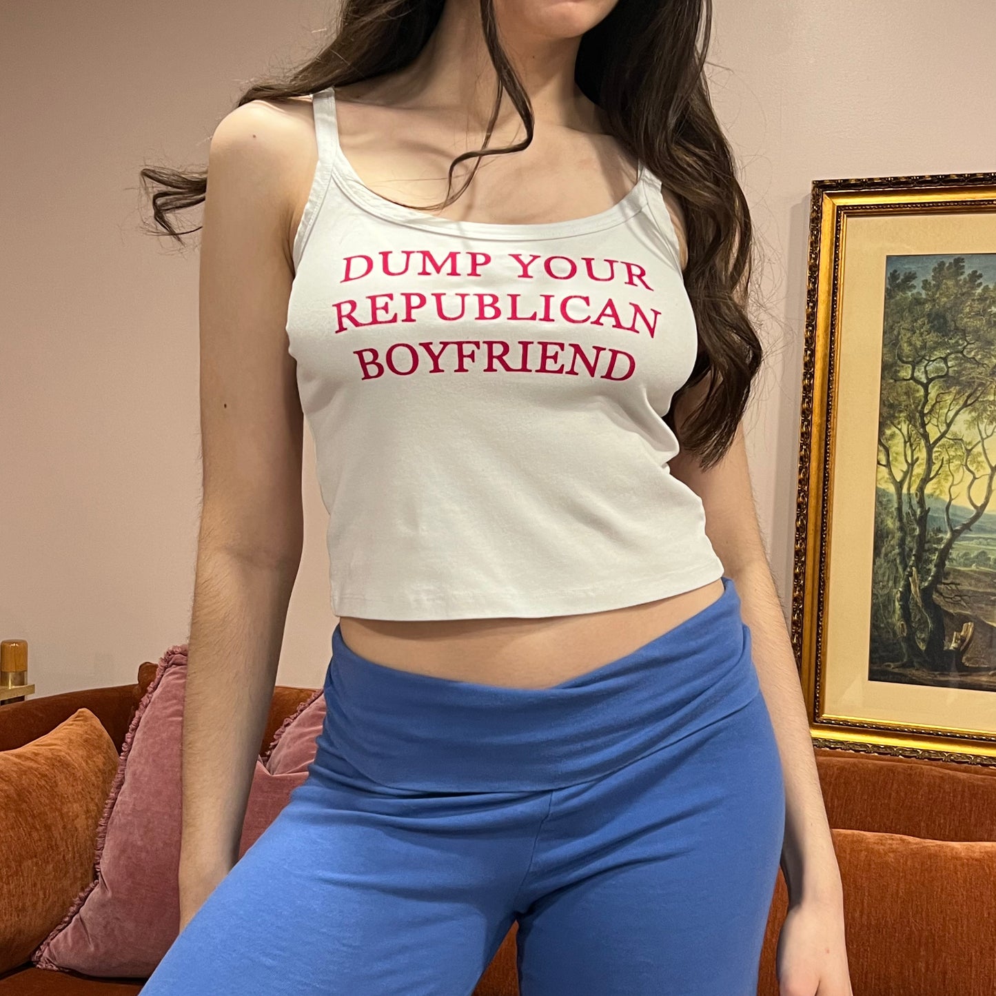 DUMP YOUR REPUBLICAN BOYFRIEND white tank with red text (L)