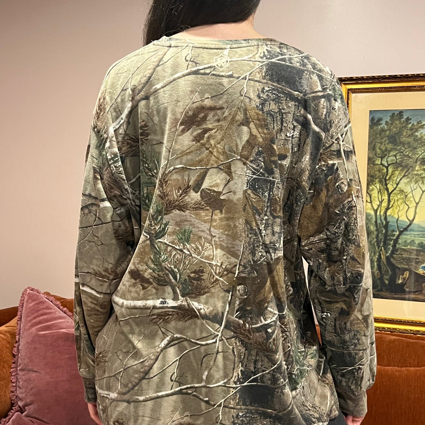 DUMP YOUR REPUBLICAN BOYFRIEND camo long sleeve t-shirt with pink text (XL)