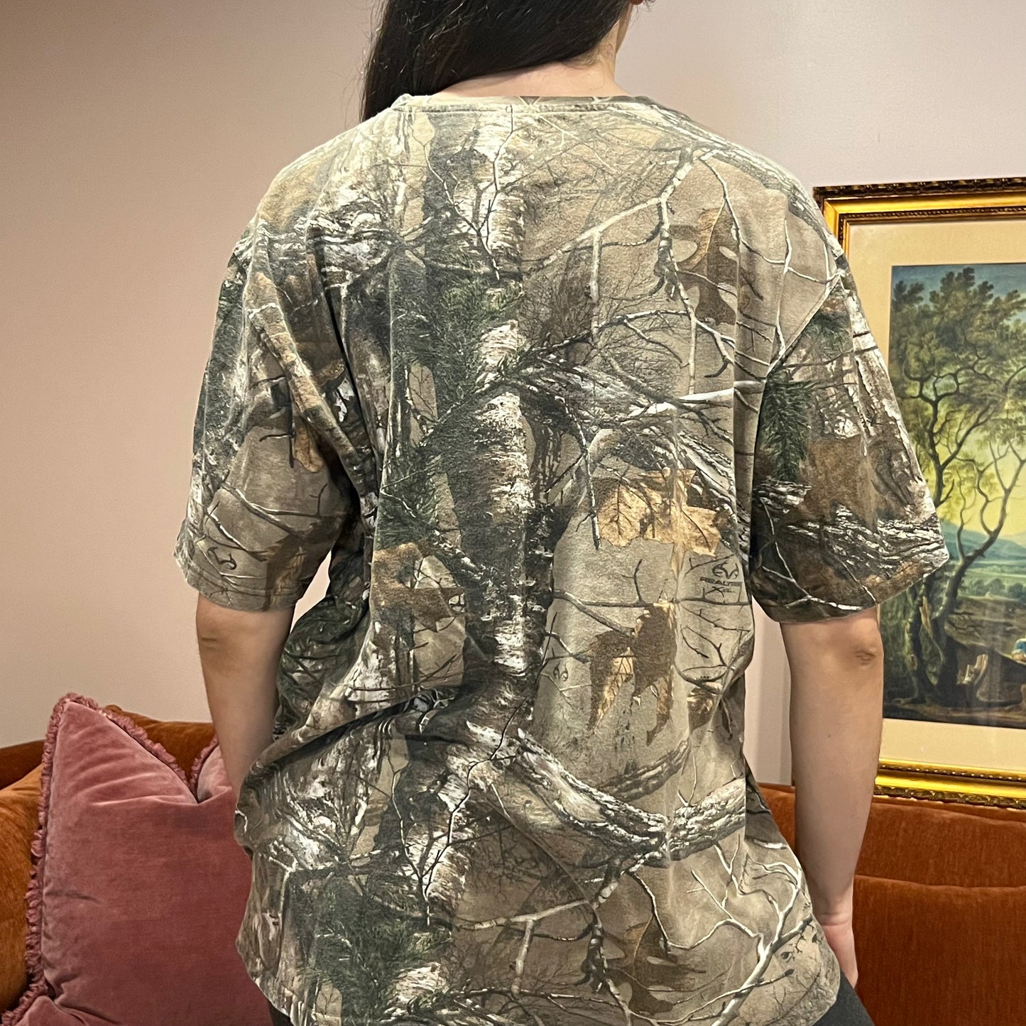 DUMP YOUR REPUBLICAN BOYFRIEND camo t-shirt with pink text (XL)