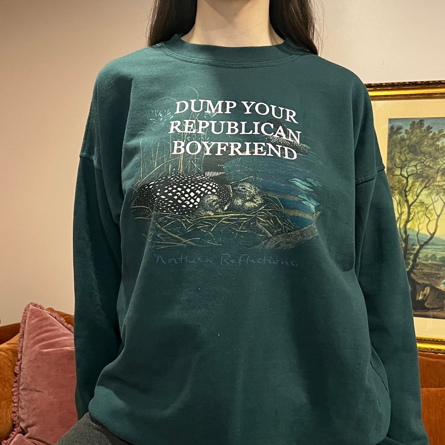 DUMP YOUR REPUBLICAN BOYFRIEND animal crewneck with pink text (2XL)