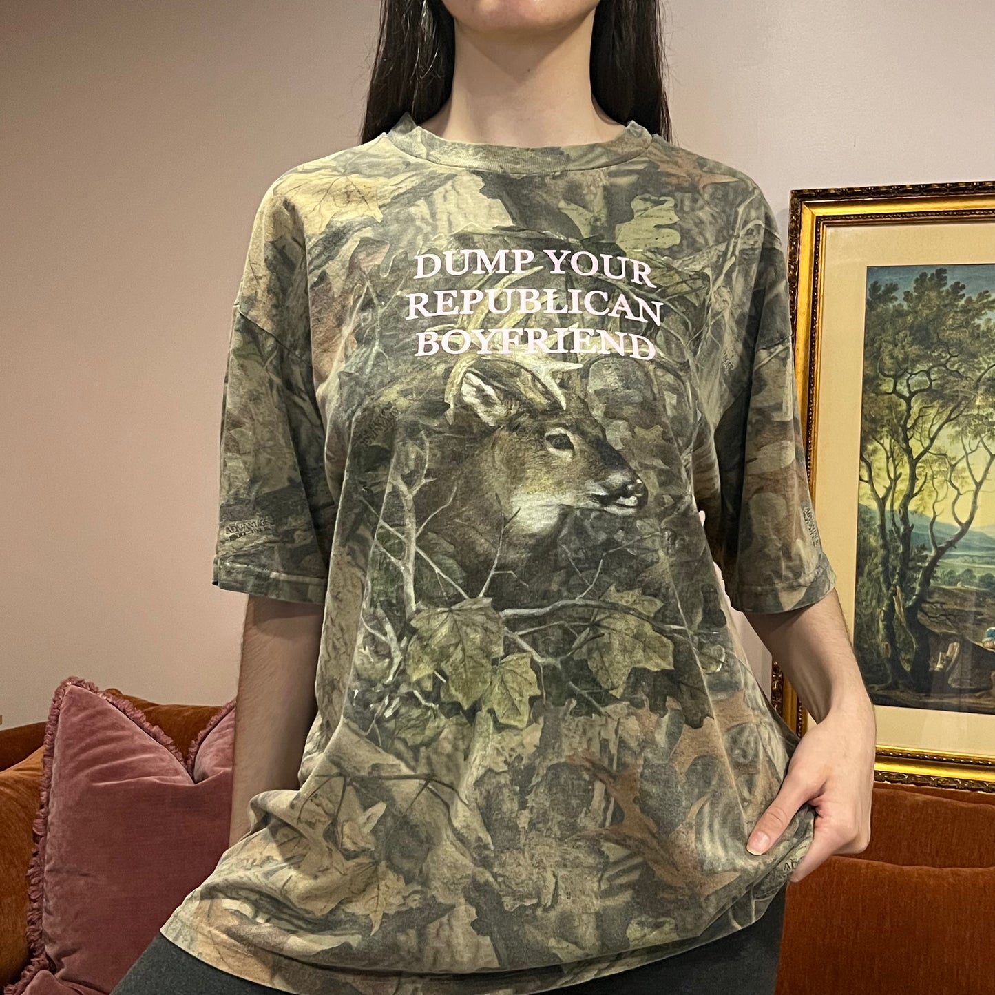 DUMP YOUR REPUBLICAN BOYFRIEND animal t-shirt with pink text (2XL)