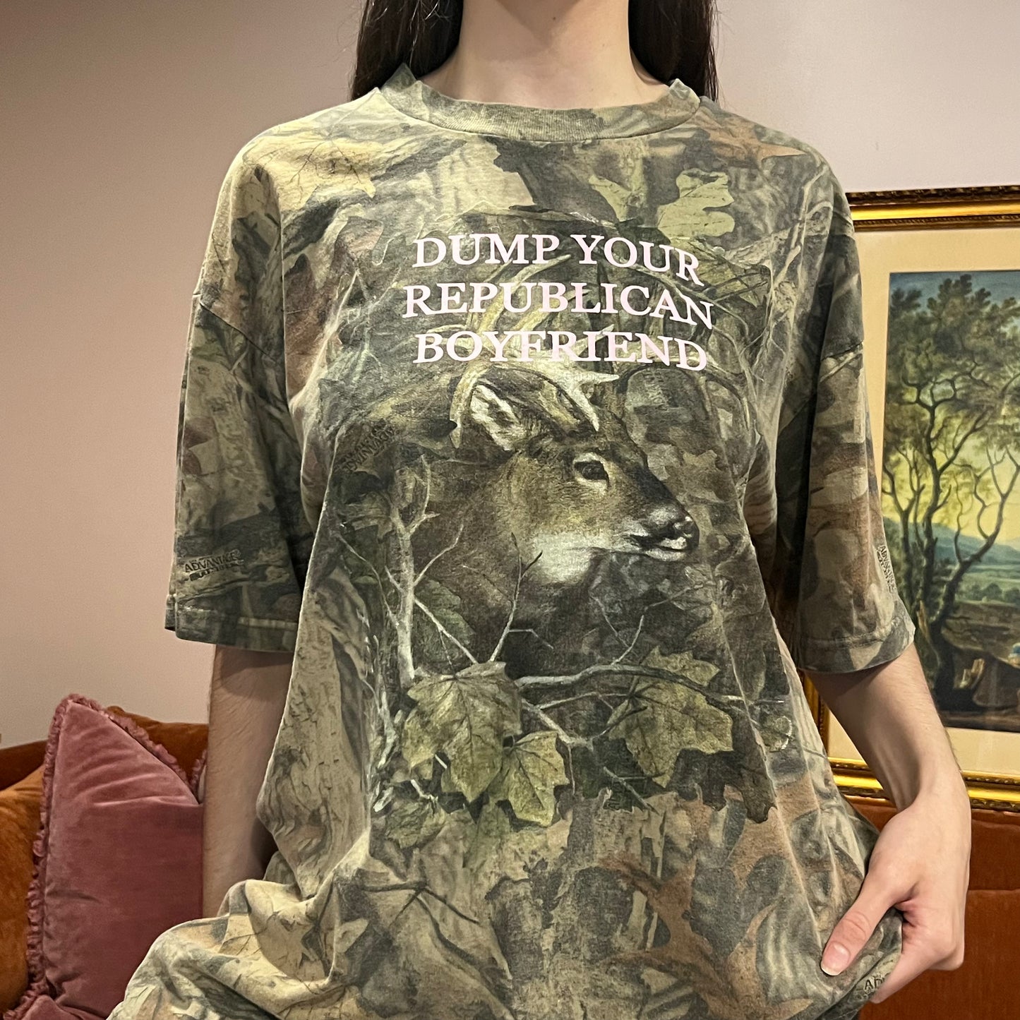 DUMP YOUR REPUBLICAN BOYFRIEND animal t-shirt with pink text (2XL)