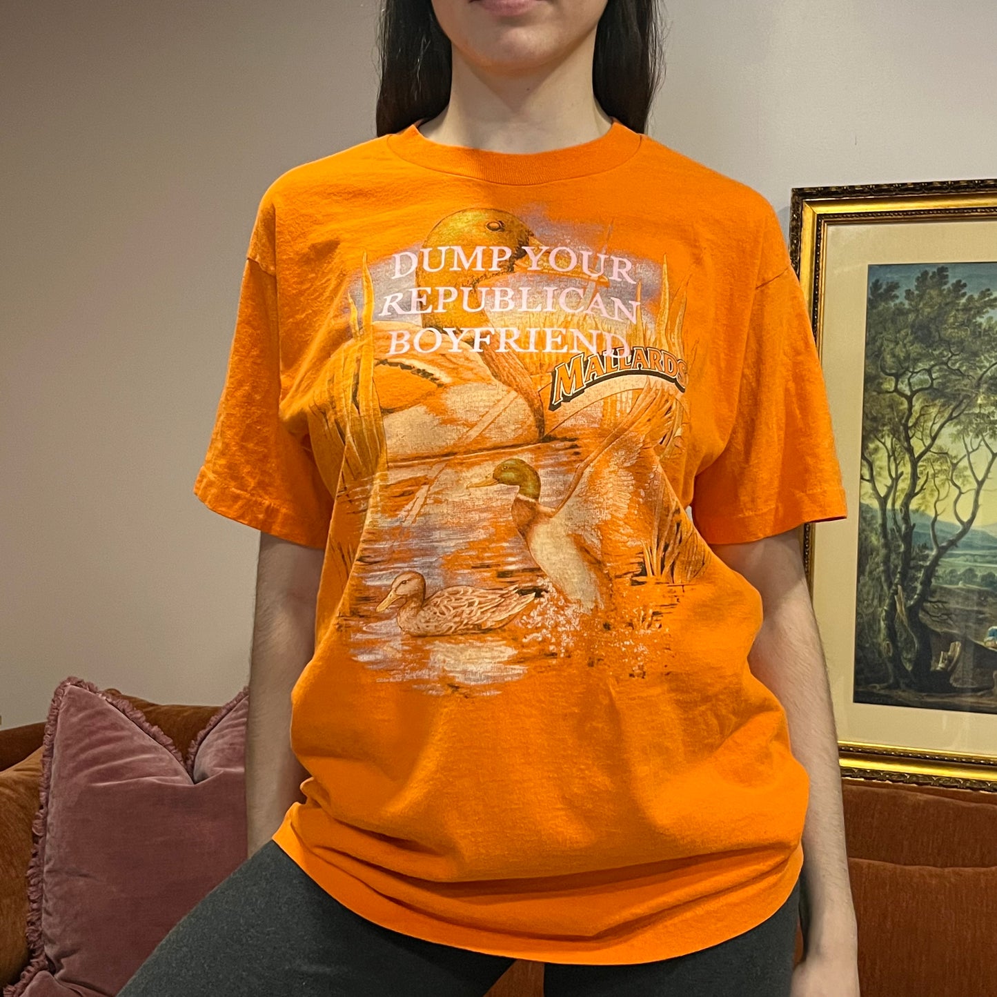 DUMP YOUR REPUBLICAN BOYFRIEND animal t-shirt with pink text (L)