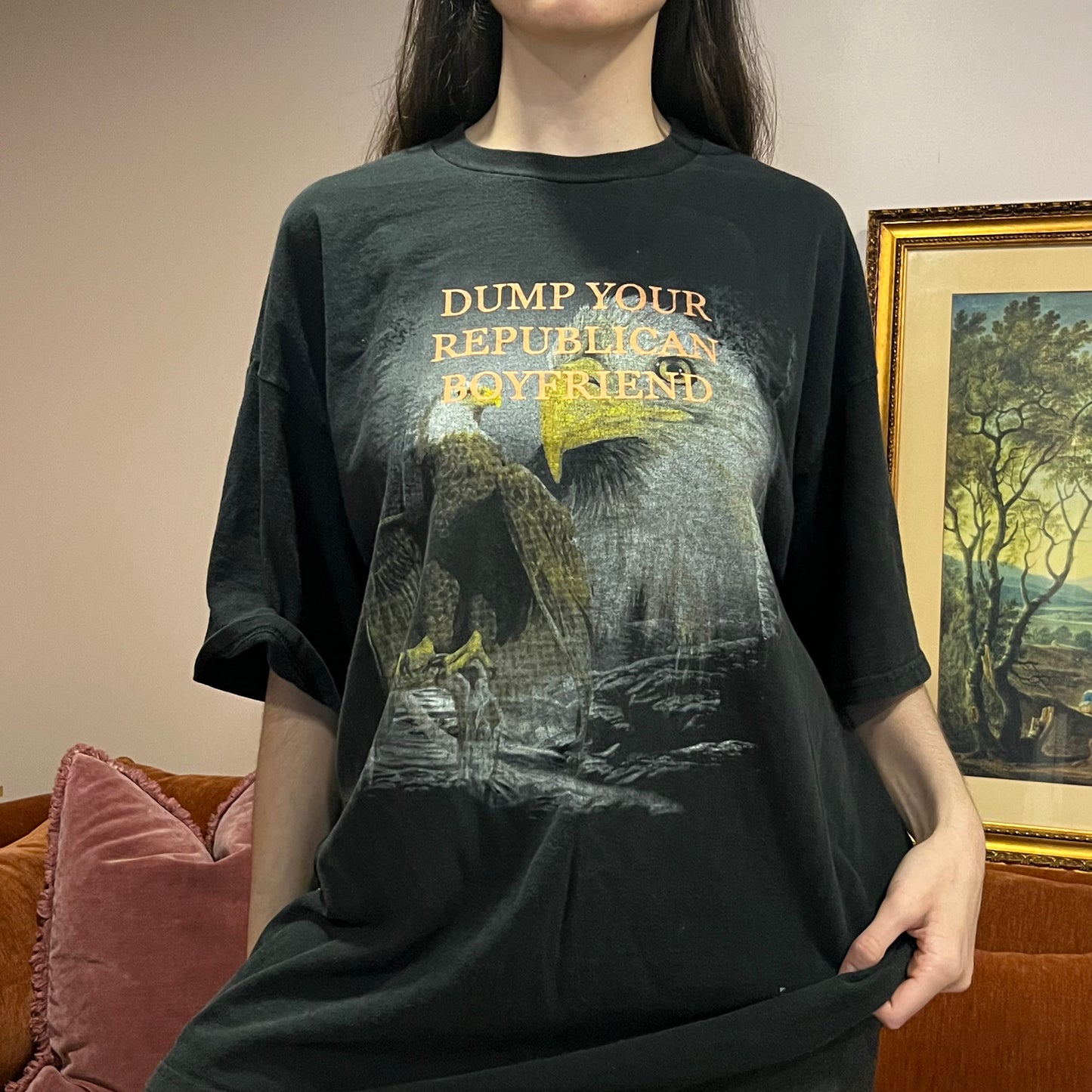 DUMP YOUR REPUBLICAN BOYFRIEND animal t-shirt with orange text (2XL)