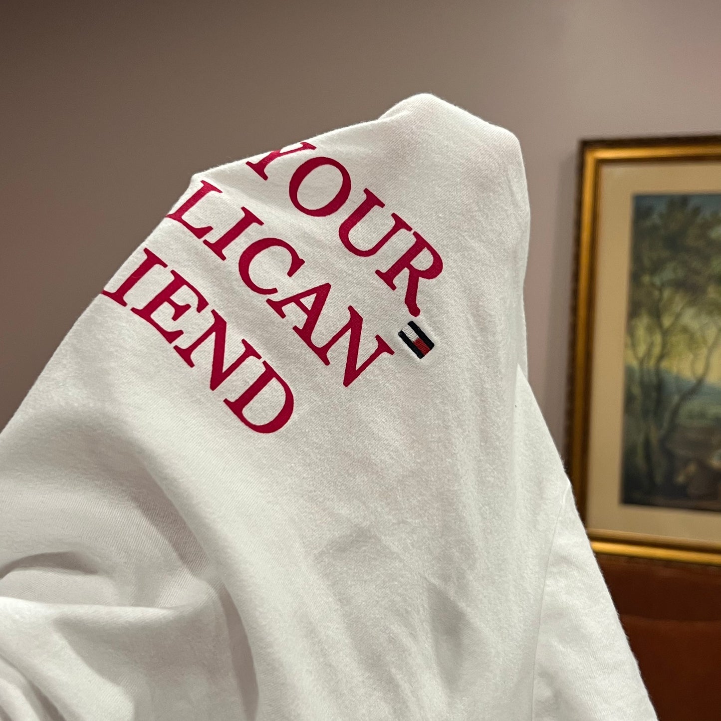 DUMP YOUR REPUBLICAN BOYFRIEND white t-shirt with red text (M)