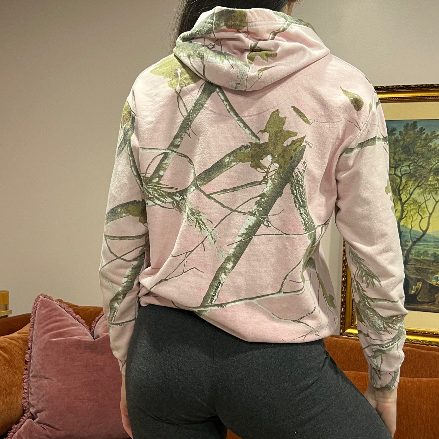 DUMP YOUR REPUBLICAN BOYFRIEND pink camo hoodie with pink text (M)