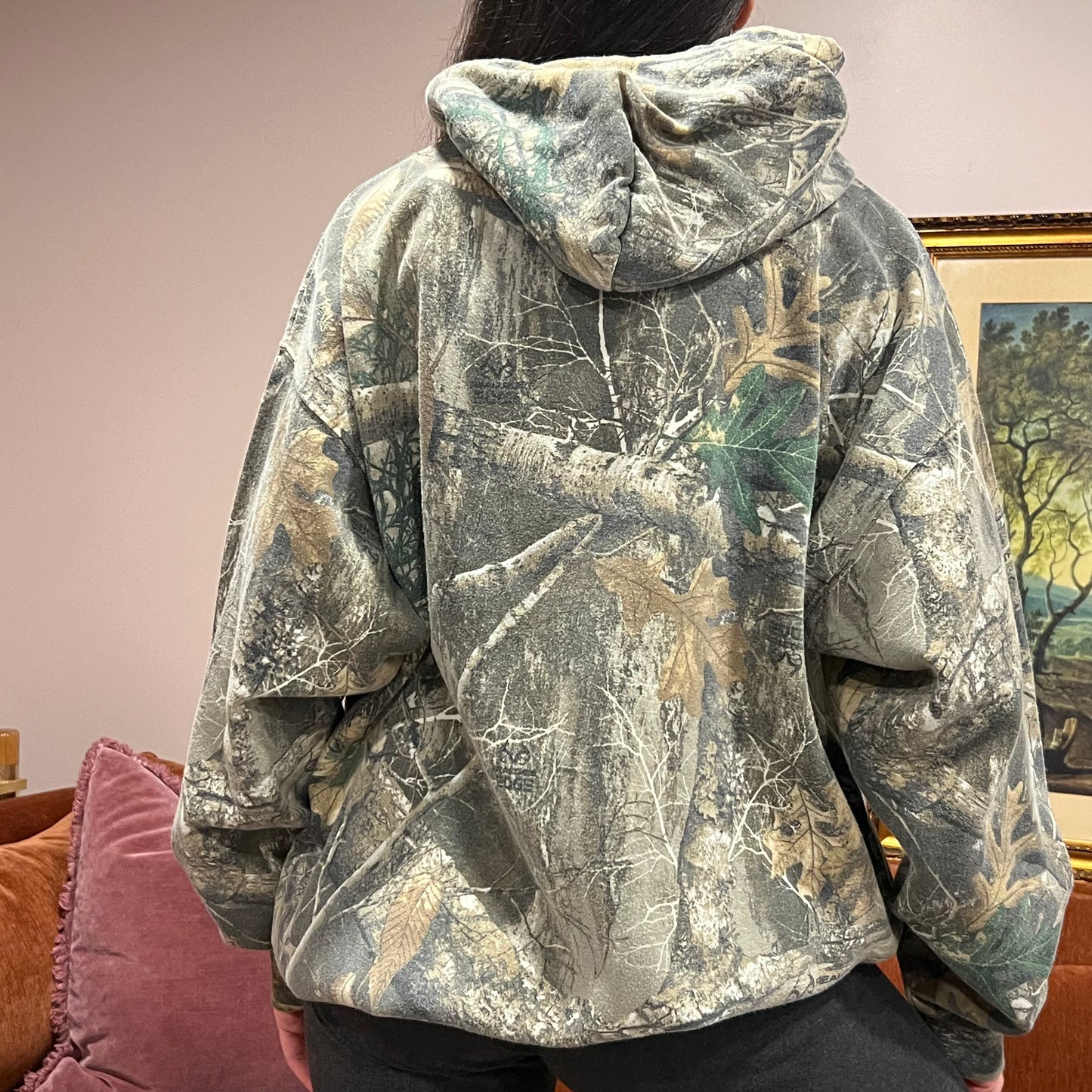 DUMP YOUR REPUBLICAN BOYFRIEND camo hoodie with pink text (XL/2XL)