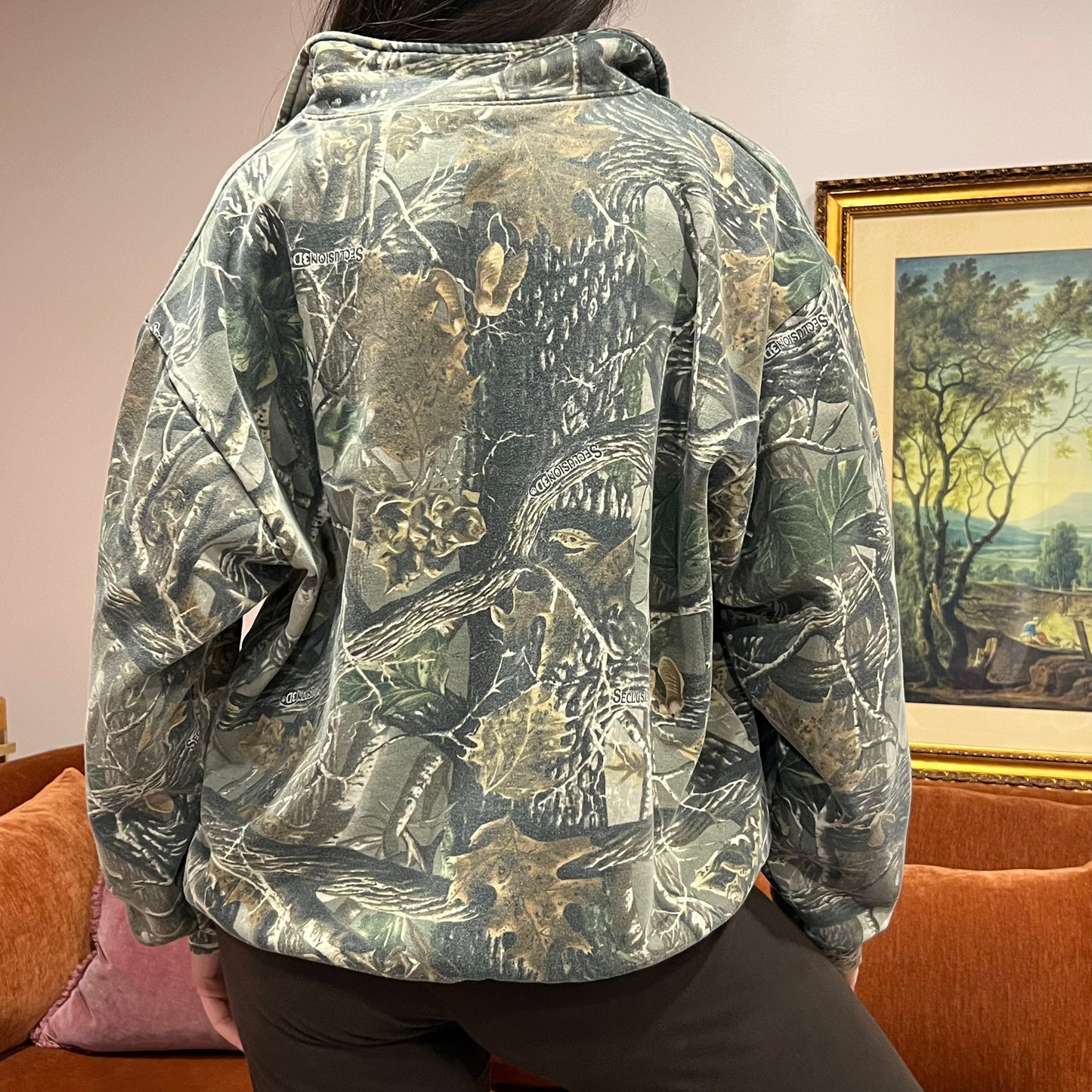 DUMP YOUR REPUBLICAN BOYFRIEND camo zip-up with pink text (XL)