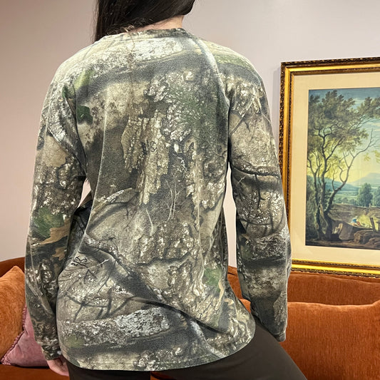 DUMP YOUR REPUBLICAN BOYFRIEND camo long sleeve t-shirt with pink text (M)