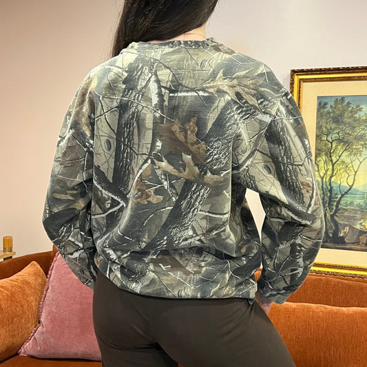 DUMP YOUR REPUBLICAN BOYFRIEND camo crewneck with pink text (M)