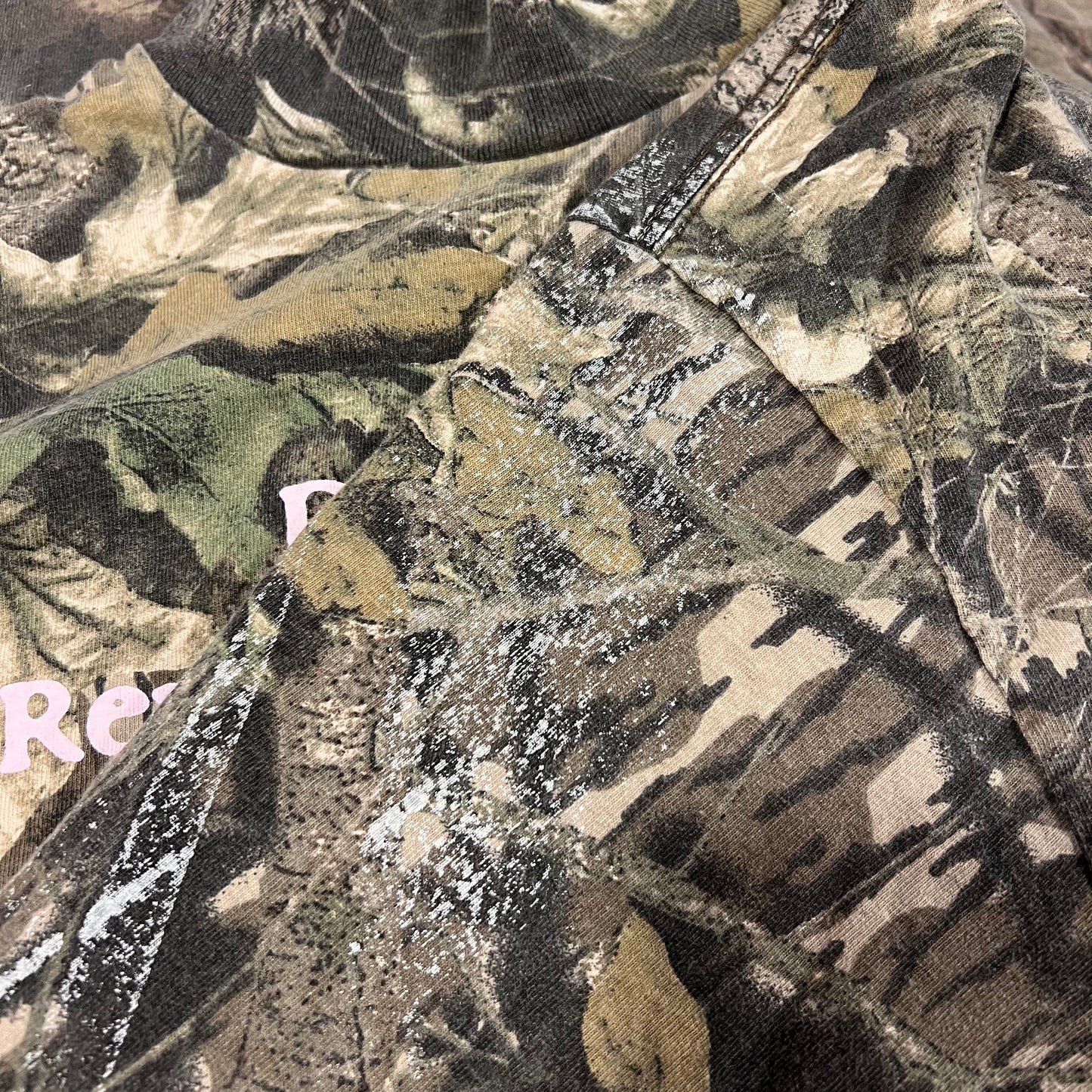 DUMP YOUR REPUBLICAN BOYFRIEND camo turtle neck t-shirt with pink text (L)