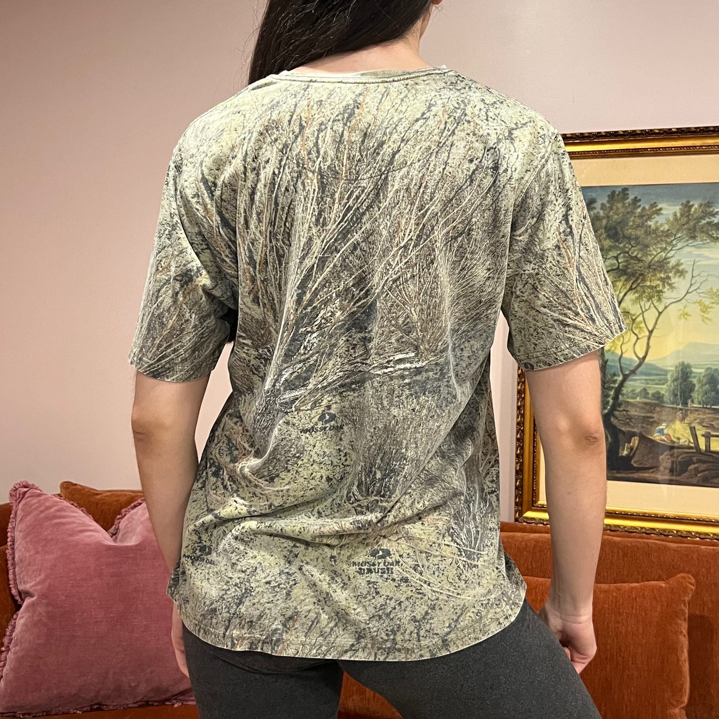DUMP YOUR REPUBLICAN BOYFRIEND camo t-shirt with orange text (M)