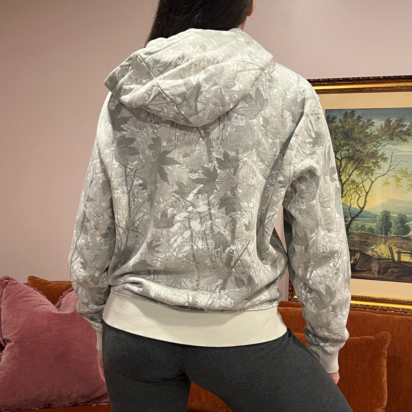 DUMP YOUR REPUBLICAN BOYFRIEND white camo hoodie with orange text (M)
