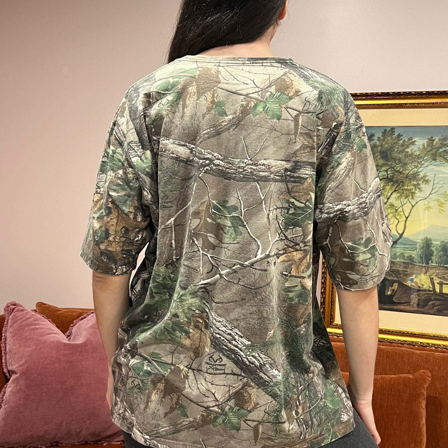 DUMP YOUR REPUBLICAN BOYFRIEND camo t-shirt with orange text (XL)