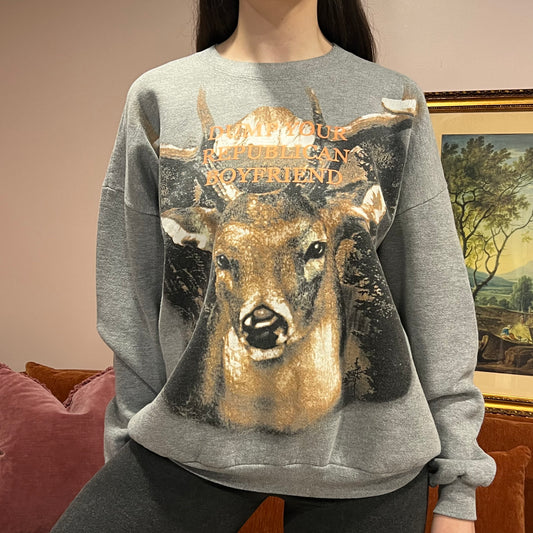 DUMP YOUR REPUBLICAN BOYFRIEND deer crewneck with orange text (2XL)