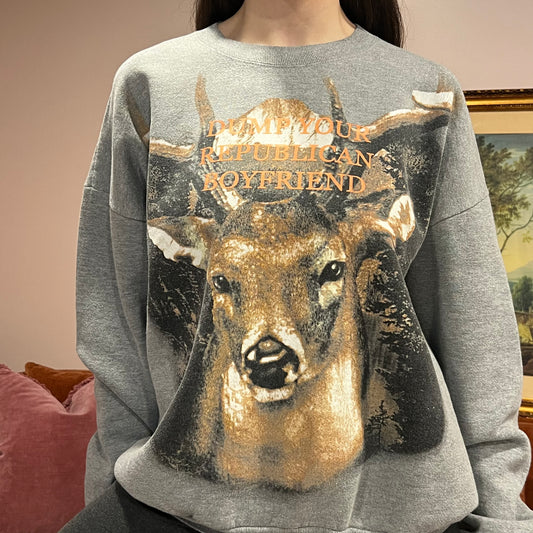 DUMP YOUR REPUBLICAN BOYFRIEND deer crewneck with orange text (2XL)