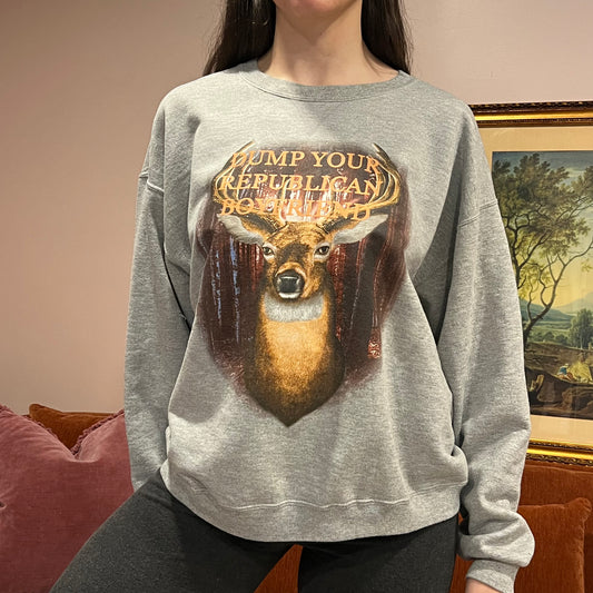 DUMP YOUR REPUBLICAN BOYFRIEND deer crewneck with orange text (L)