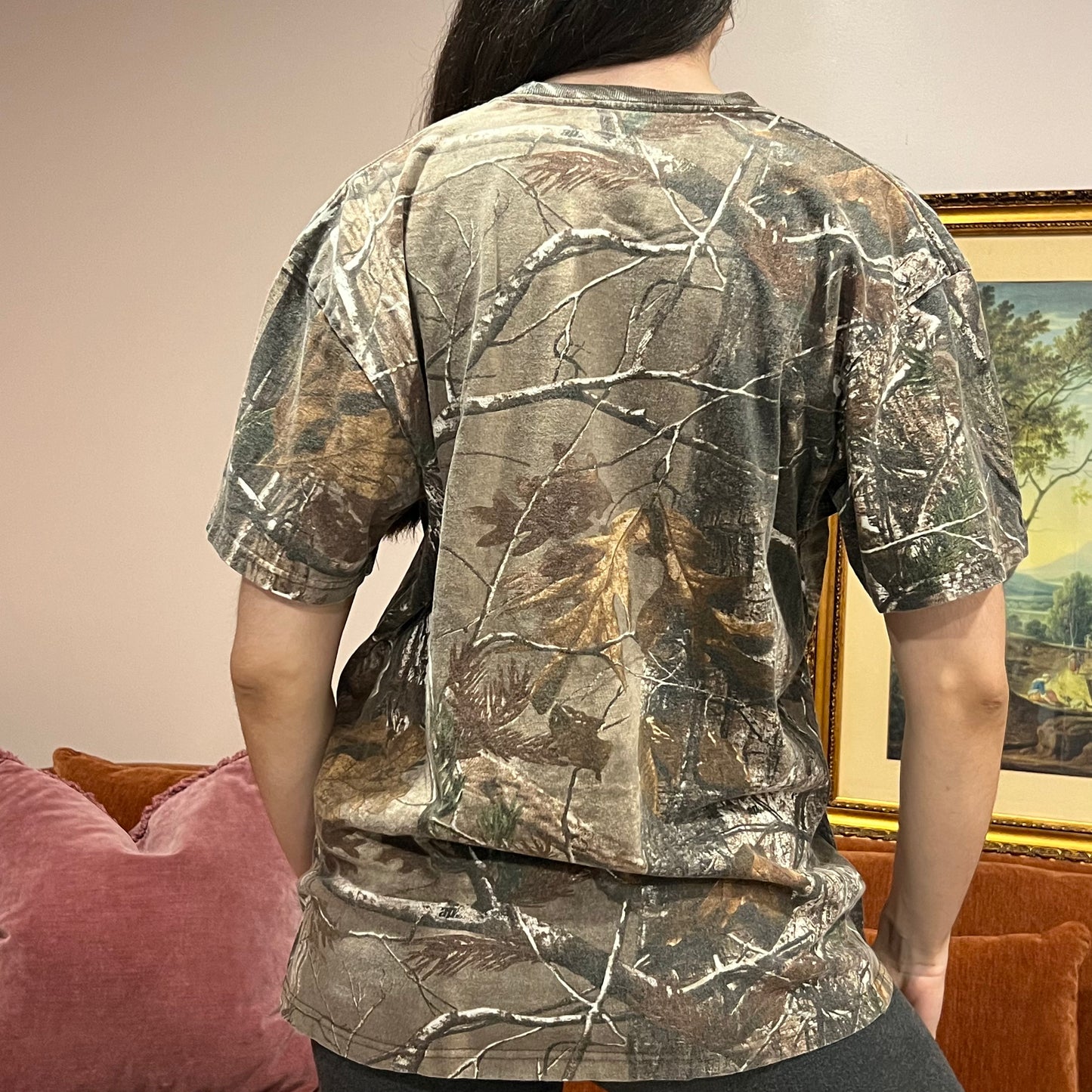 DUMP YOUR REPUBLICAN BOYFRIEND camo t-shirt with orange text (XL)