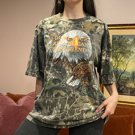 DUMP YOUR REPUBLICAN BOYFRIEND eagle t-shirt with orange text (2XL)