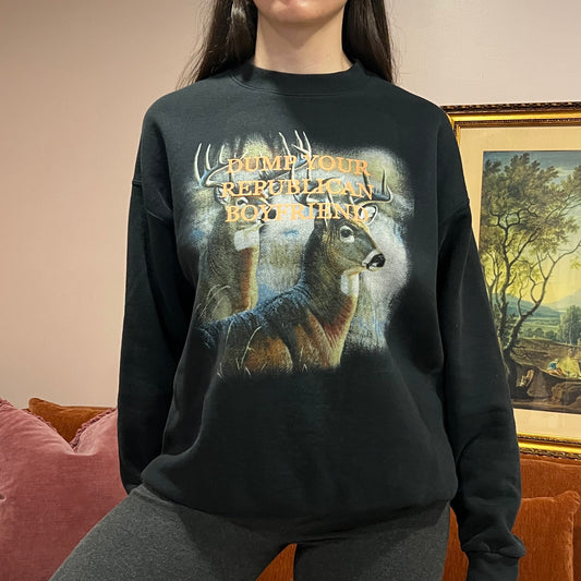 DUMP YOUR REPUBLICAN BOYFRIEND deer crewneck with orange text (L)