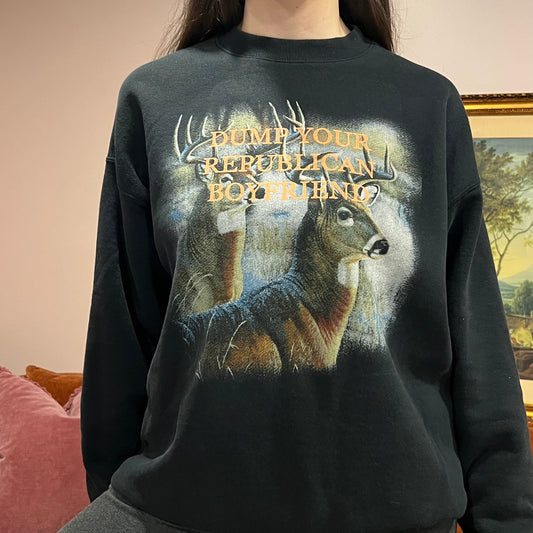 DUMP YOUR REPUBLICAN BOYFRIEND deer crewneck with orange text (L)
