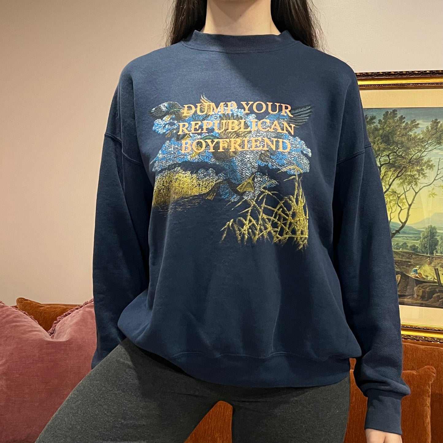 DUMP YOUR REPUBLICAN BOYFRIEND duck crewneck with orange text (XL)