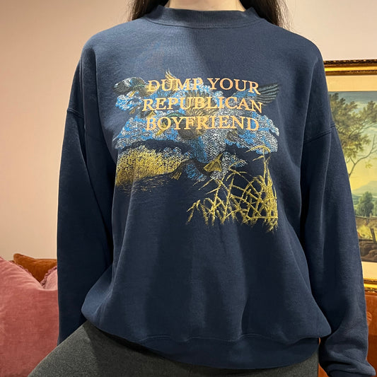 DUMP YOUR REPUBLICAN BOYFRIEND duck crewneck with orange text (XL)
