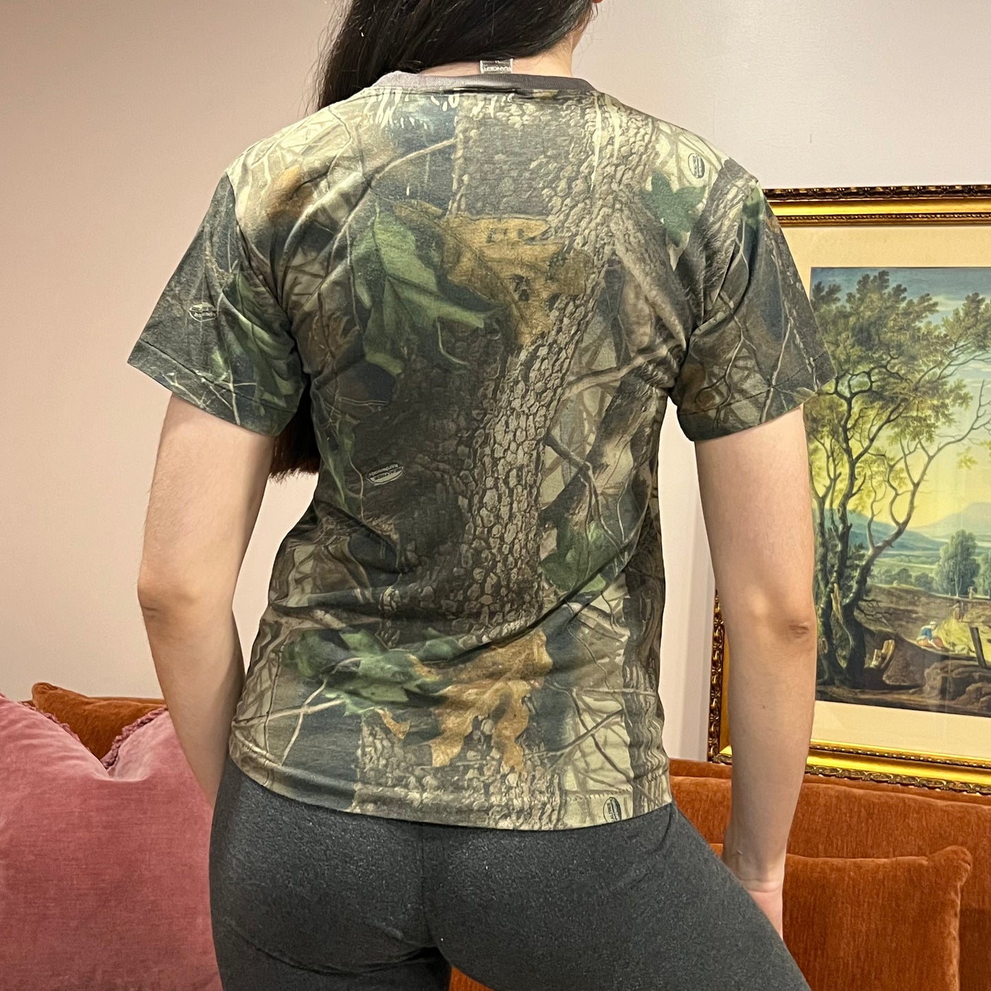 DUMP YOUR REPUBLICAN BOYFRIEND camo t-shirt with orange text (M)