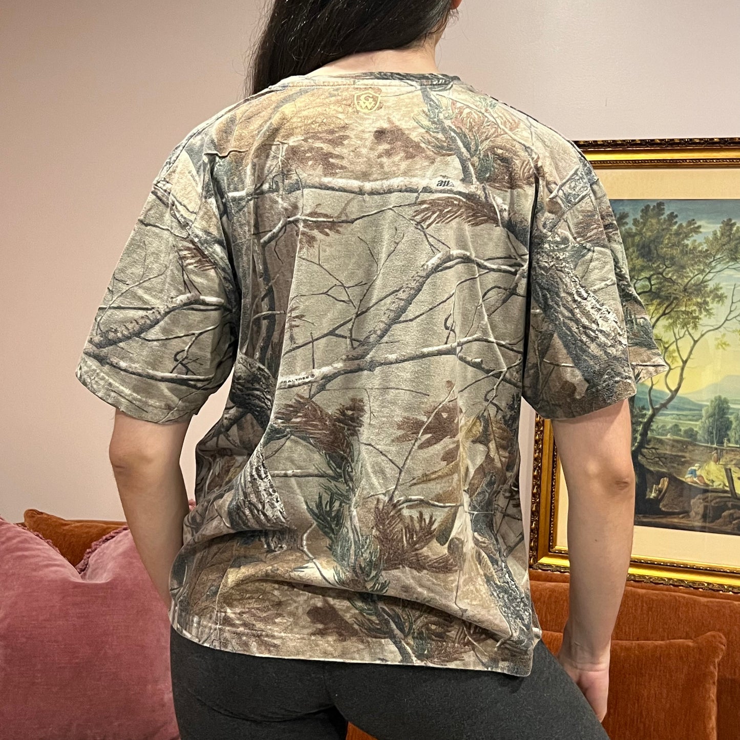 DUMP YOUR REPUBLICAN BOYFRIEND camo t-shirt with orange text (M)