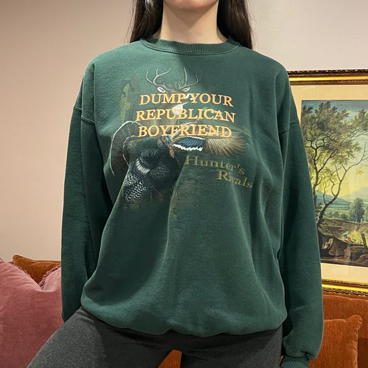 DUMP YOUR REPUBLICAN BOYFRIEND animal crewneck with orange text (L)