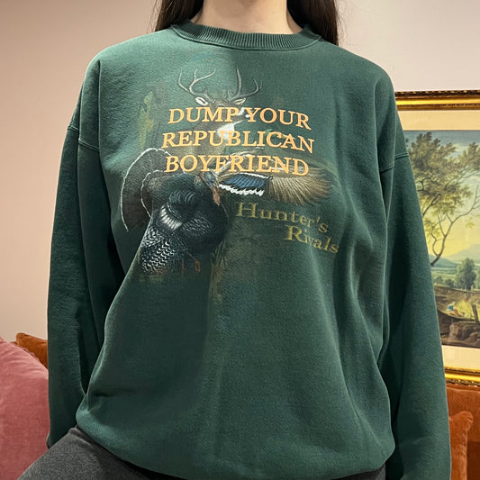 DUMP YOUR REPUBLICAN BOYFRIEND animal crewneck with orange text (L)