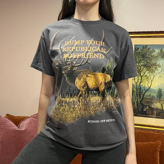DUMP YOUR REPUBLICAN BOYFRIEND elk t-shirt with orange text (M)