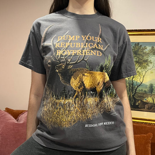 DUMP YOUR REPUBLICAN BOYFRIEND elk t-shirt with orange text (M)