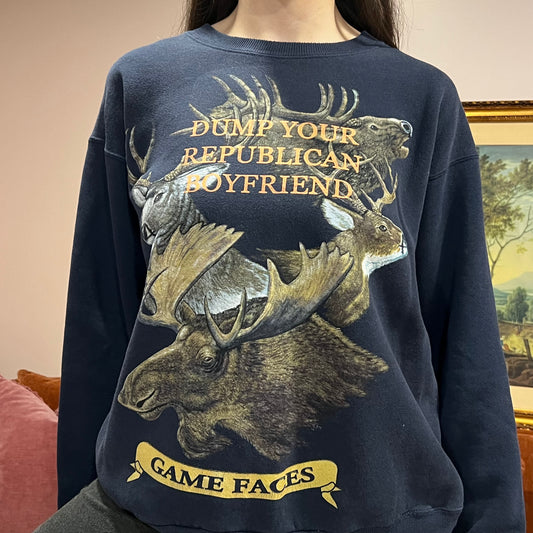 DUMP YOUR REPUBLICAN BOYFRIEND deer crewneck with orange text (L)