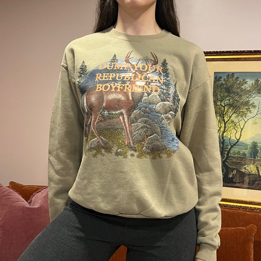 DUMP YOUR REPUBLICAN BOYFRIEND deer crewneck with orange text (M)