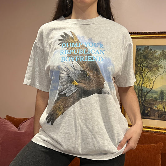 DUMP YOUR REPUBLICAN BOYFRIEND eagle t-shirt with blue text (XL)