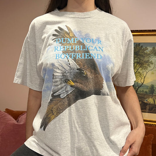 DUMP YOUR REPUBLICAN BOYFRIEND eagle t-shirt with blue text (XL)